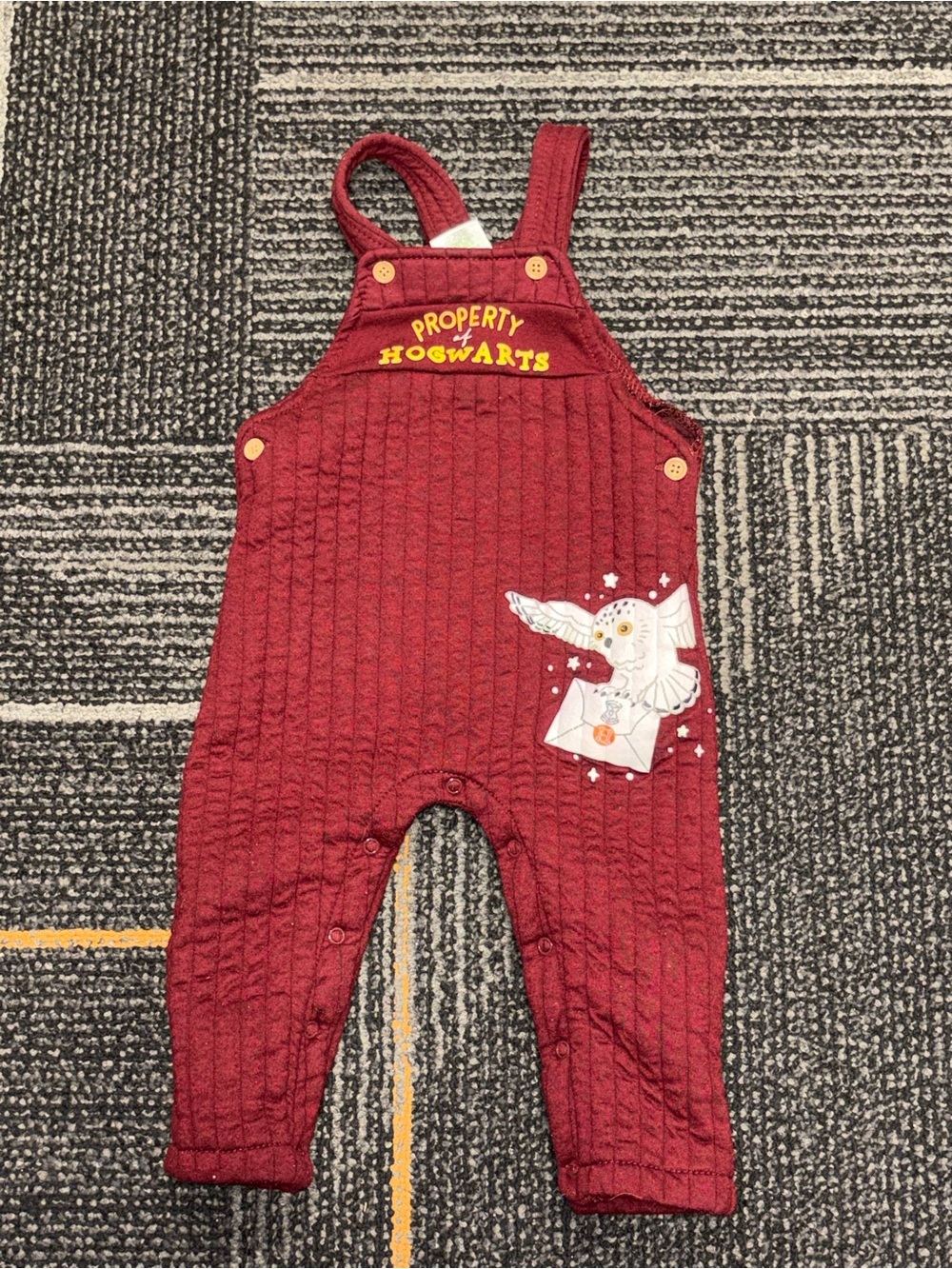 Warner Bros. Burgundy Quilted Harry Potter Hogwarts Overalls with Owl Graphic